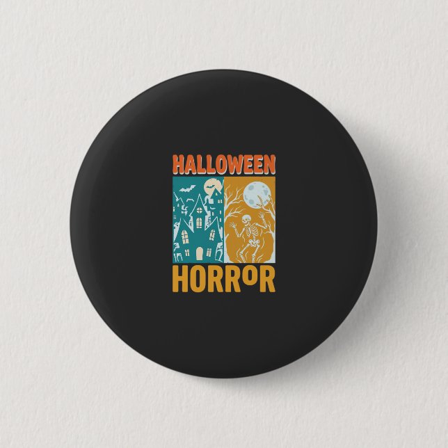 Halloween Spukhaus Mond Skelett Design_1 Button (Vorderseite)