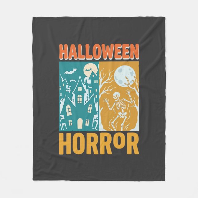 Halloween Spukhaus Mond Skelett Design_1 Fleecedecke (Vorderseite)