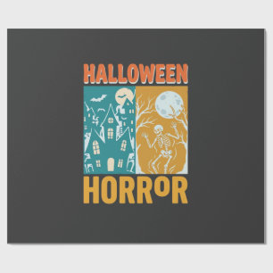 Halloween Spukhaus Mond Skelett Design_1 Geschenkpapier