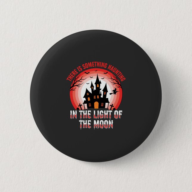 Halloween Spukhaus Mondlicht Hexe Button (Vorderseite)