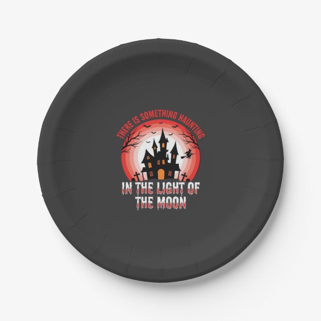 Halloween Spukhaus Mondlicht Hexe Pappteller (Vorderseite)
