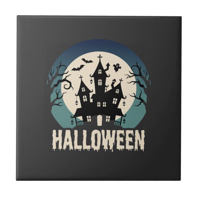 Halloween Spukhaus Mondlicht Vektor Fliese (Vorderseite)