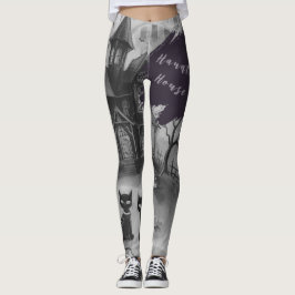Halloween, Spukhaus , Schwarze Katze Leggings