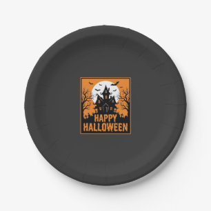 Halloween Spukhaus Silhouette Vektordesign_1 Pappteller