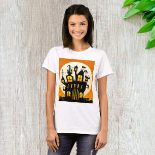 Halloween Spukhaus-Silhouette Vollmond T-Shirt