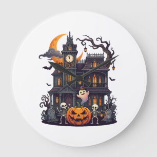 Halloween Spukhaus Skelette Kürbis Geist Cr Große Wanduhr
