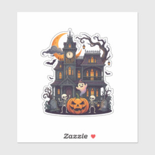 Halloween Spukhaus Skelette Kürbis Geist Halbmond Aufkleber