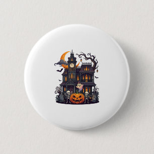 Halloween Spukhaus Skelette Kürbis Geist Halbmond Button
