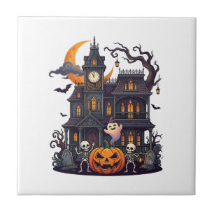 Halloween Spukhaus Skelette Kürbis Geist Halbmond Fliese