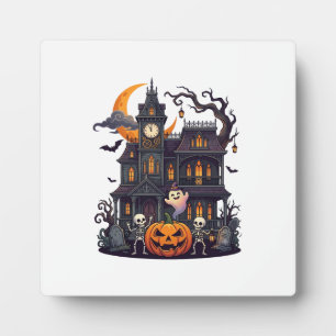 Halloween Spukhaus Skelette Kürbis Geist Halbmond Fotoplatte
