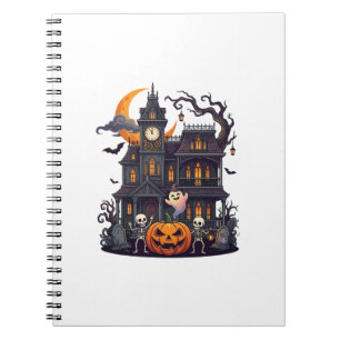 Halloween Spukhaus Skelette Kürbis Geist Halbmond Notizblock