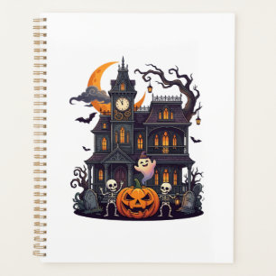 Halloween Spukhaus Skelette Kürbis Geist Halbmond Planer