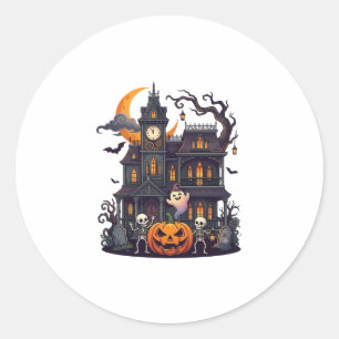 Halloween Spukhaus Skelette Kürbis Geist Halbmond Runder Aufkleber