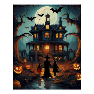 Halloween Spukhaus Süßigkeiten oder Saures Poster