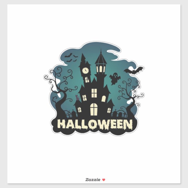 Halloween Spukhaus Uhrturm Fledermäuse Geist_1 Aufkleber (Blatt)