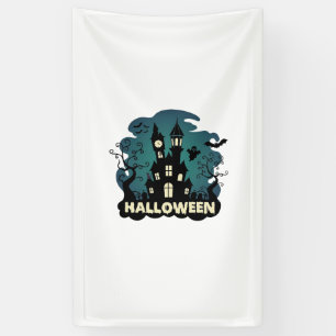 Halloween Spukhaus Uhrturm Fledermäuse Geist_1 Banner