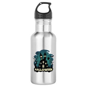 Halloween Spukhaus Uhrturm Fledermäuse Geist_1 Edelstahlflasche