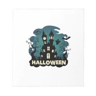 Halloween Spukhaus Uhrturm Fledermäuse Geist_1 Notizblock