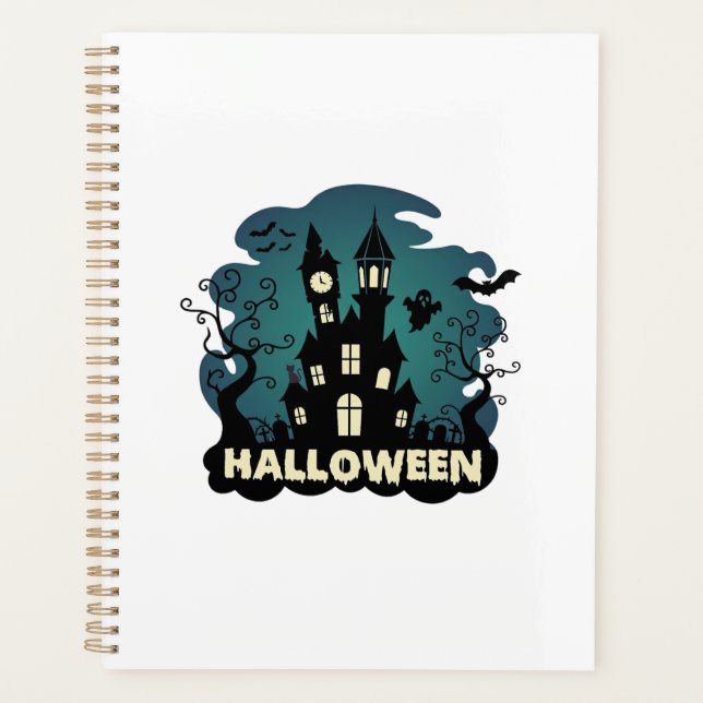 Halloween Spukhaus Uhrturm Fledermäuse Geist_1 Planer (Vorderseite)