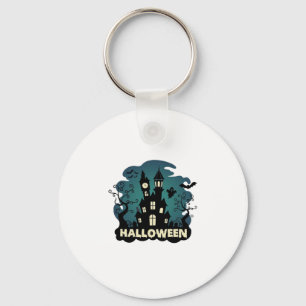 Halloween Spukhaus Uhrturm Fledermäuse Geist_1 Schlüsselanhänger