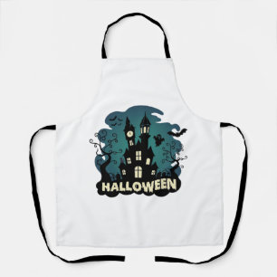 Halloween Spukhaus Uhrturm Fledermäuse Geist_1 Schürze
