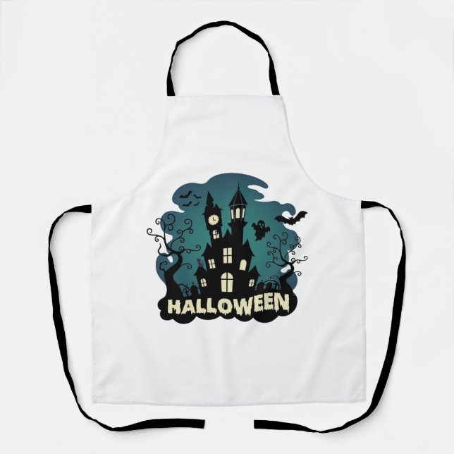 Halloween Spukhaus Uhrturm Fledermäuse Geist_1 Schürze (Vorderseite)