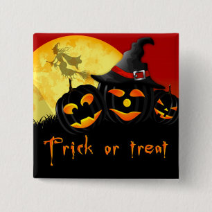 Halloween Square Button/Flying Hexe und Pumpkins Button