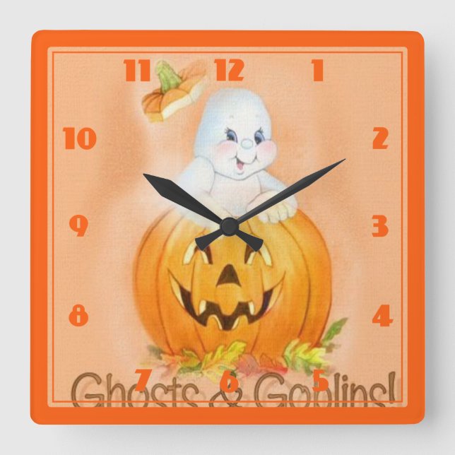 Halloween Square Clock Quadratische Wanduhr (Vorderseite)