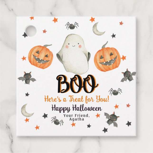 Halloween Square Leckerei Tag Ghost Pumpkin Tag Geschenkanhänger (Vorderseite)