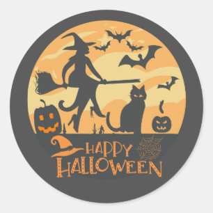 Halloween-Stadt und schwarze Katzen Runder Aufkleber