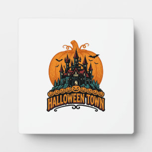 Halloween-Stadt Vintage Geisterburg Kürbis Desi Fotoplatte