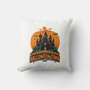 Halloween-Stadt Vintage Geisterburg Kürbis Desi Kissen