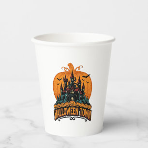 Halloween-Stadt Vintage Geisterburg Kürbis Desi Pappbecher