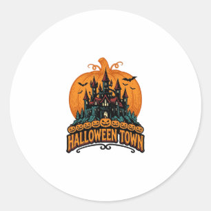 Halloween-Stadt Vintage Geisterburg Kürbis Desi Runder Aufkleber