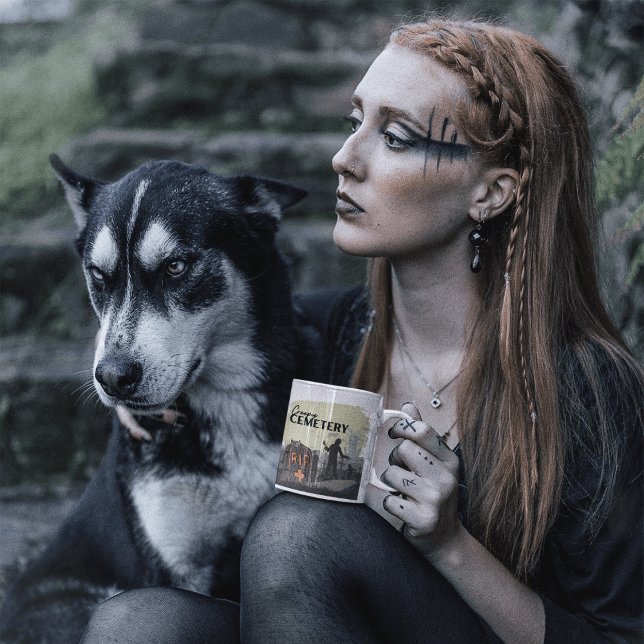 Halloween Stamp Collection "Creepy Cemetery" Zweifarbige Tasse (Halloween stamp collection - Creepy Cemetery Mug)