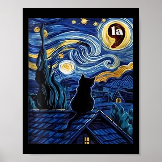 Halloween Starry Night Black Cat Comma La K Poster (Vorne)