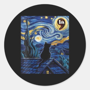 Halloween Starry Night Black Cat Comma La K Runder Aufkleber