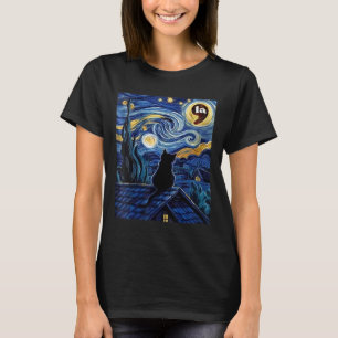 Halloween Starry Night Black Cat Comma La K T-Shirt