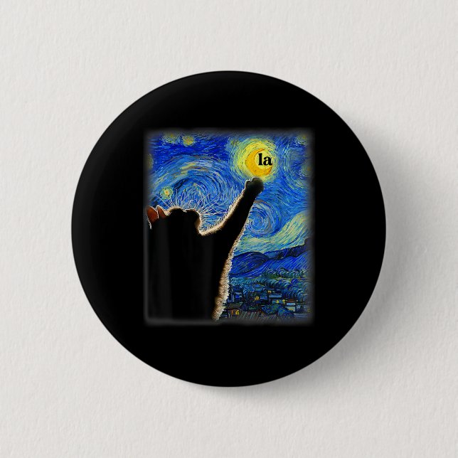Halloween Starry Night Black Cat Comma La Kamala Button (Vorderseite)