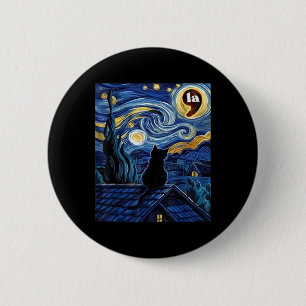 Halloween Starry Night Black Cat Comma La Kamala H Button