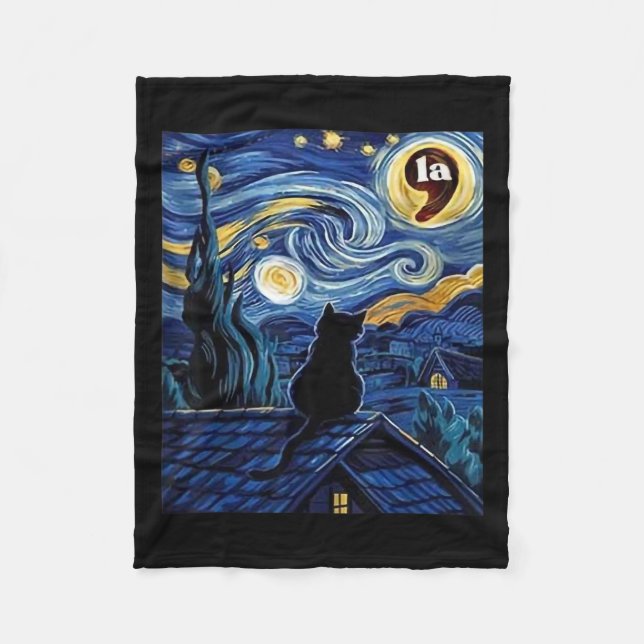 Halloween Starry Night Black Cat Comma La Kamala H Fleecedecke (Vorderseite)
