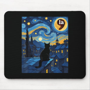Halloween Starry Night Black Cat Comma La Kamala H Mousepad