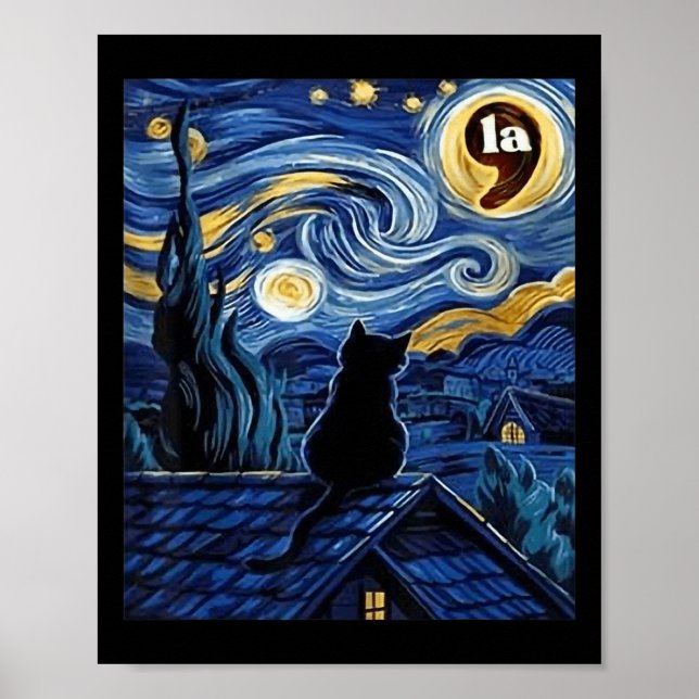 Halloween Starry Night Black Cat Comma La Kamala H Poster (Vorne)