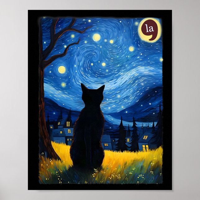Halloween Starry Night Black Cat Comma La Kamala H Poster (Vorne)