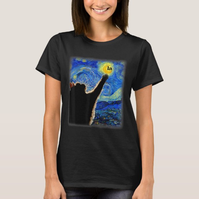 Halloween Starry Night Black Cat Comma La Kamala T-Shirt (Vorderseite)