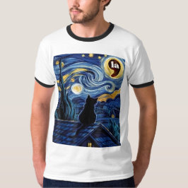 Halloween Starry Night Black Cat Comma La Kamala T-Shirt