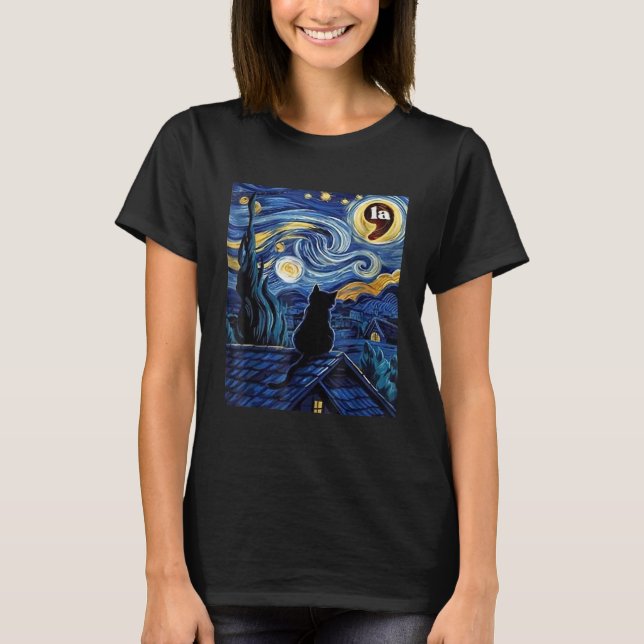 Halloween Starry Night Black Cat Harris T - Shirt (Vorderseite)
