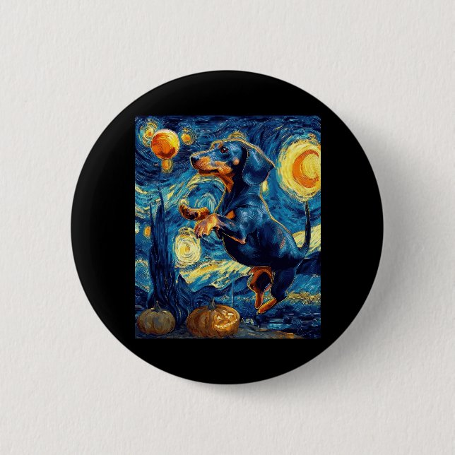 Halloween Starry Night Puppy-Dackel Button (Vorderseite)