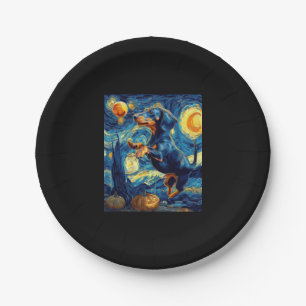 Halloween Starry Night Puppy-Dackel Pappteller