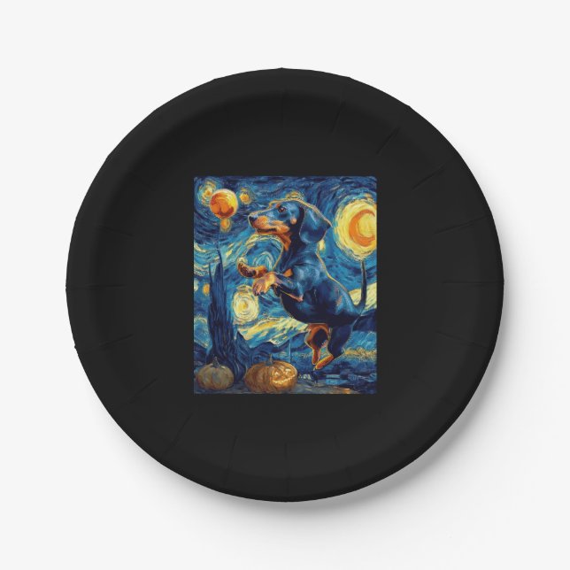 Halloween Starry Night Puppy-Dackel Pappteller (Vorderseite)